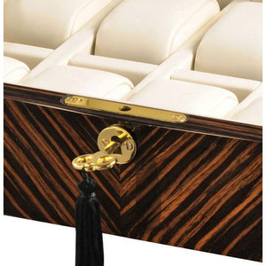 Volta Watch Case Volta - 31560932 10 Watch Case with Gold Accents and Cream Leather Interior- Ebony Wood