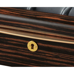 Volta Watch Case Volta - 31560940 8 Watch Case with Gold Accents and Black Leather Interior and See Through Top- Ebony Wood