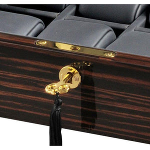 Volta Watch Case Volta - 31560940 8 Watch Case with Gold Accents and Black Leather Interior and See Through Top- Ebony Wood