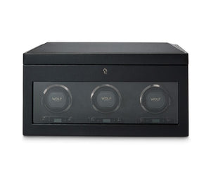 WOLF Watch Winders Black WOLF British Racing Triple Watch Winder with Storage